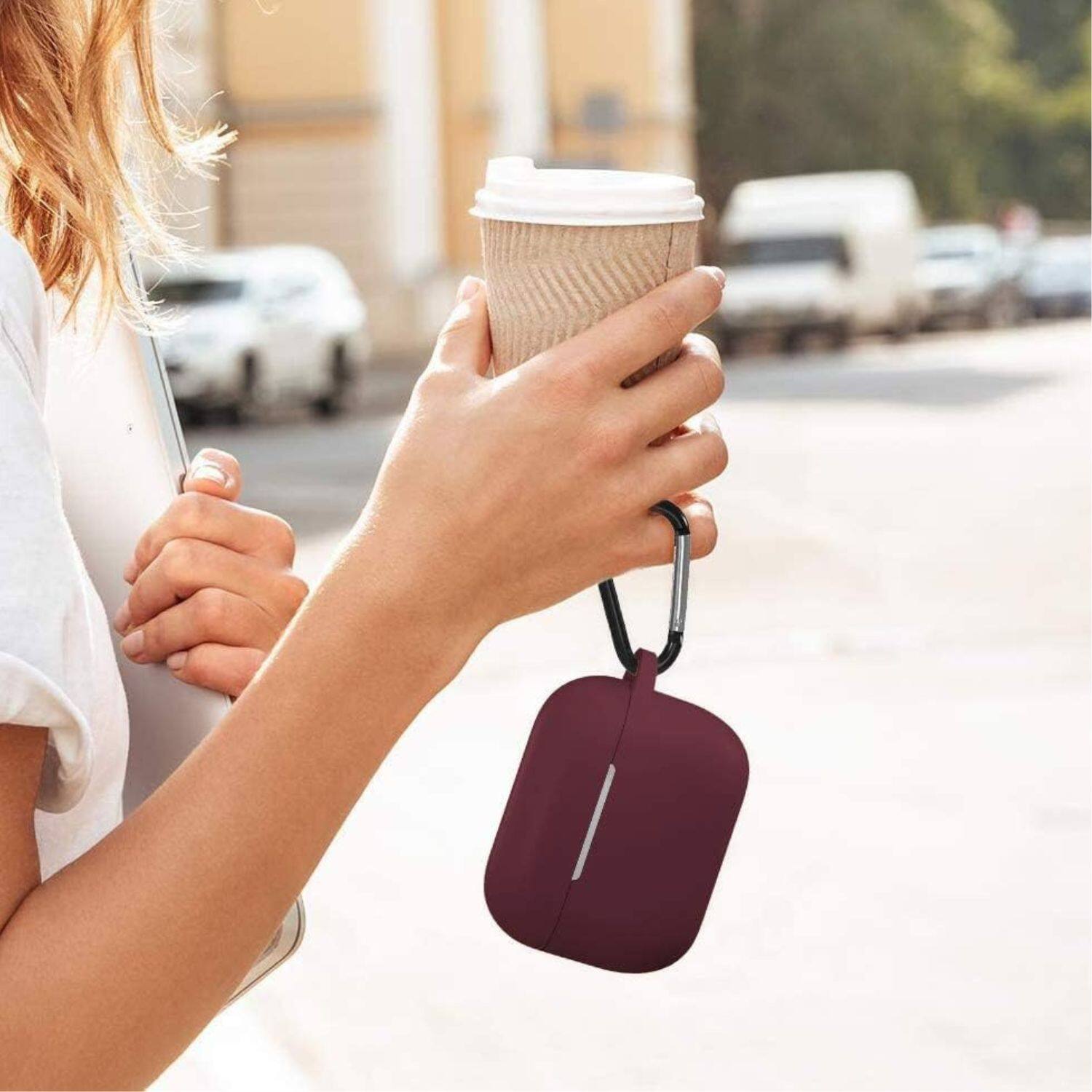 Back. Home Collection - Burgundy Shockproof Silicone Protective Case with Keychain for Apple AirPods 3rd - Burgundy.