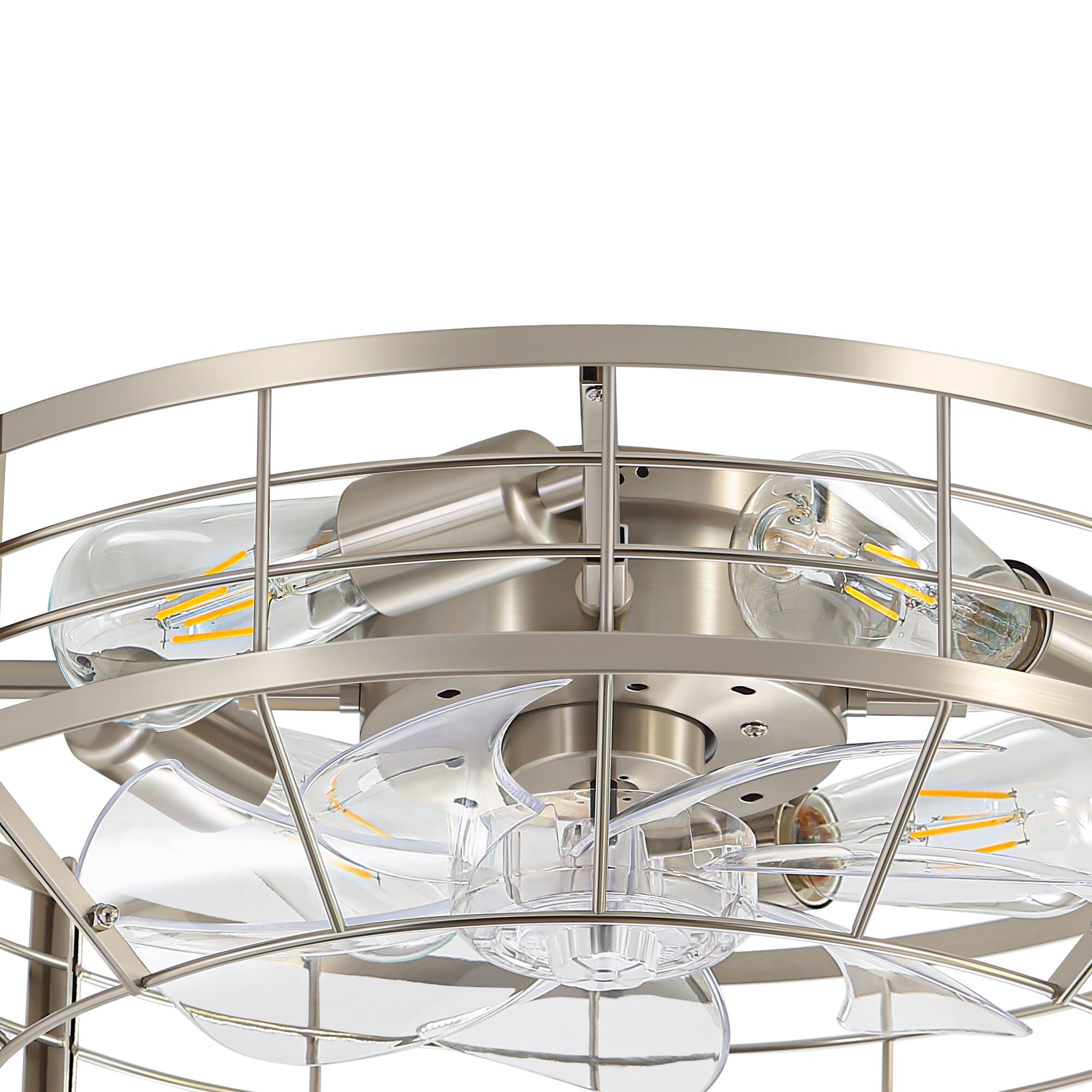 Alt View 10. Breezary - 20-Inch KD Traditional Light Source Flush Mount Cage Fan, 7 Transparent Blades, E26 Light Bulbs, 6-Speed Remote - Sand Nickel and Clear.