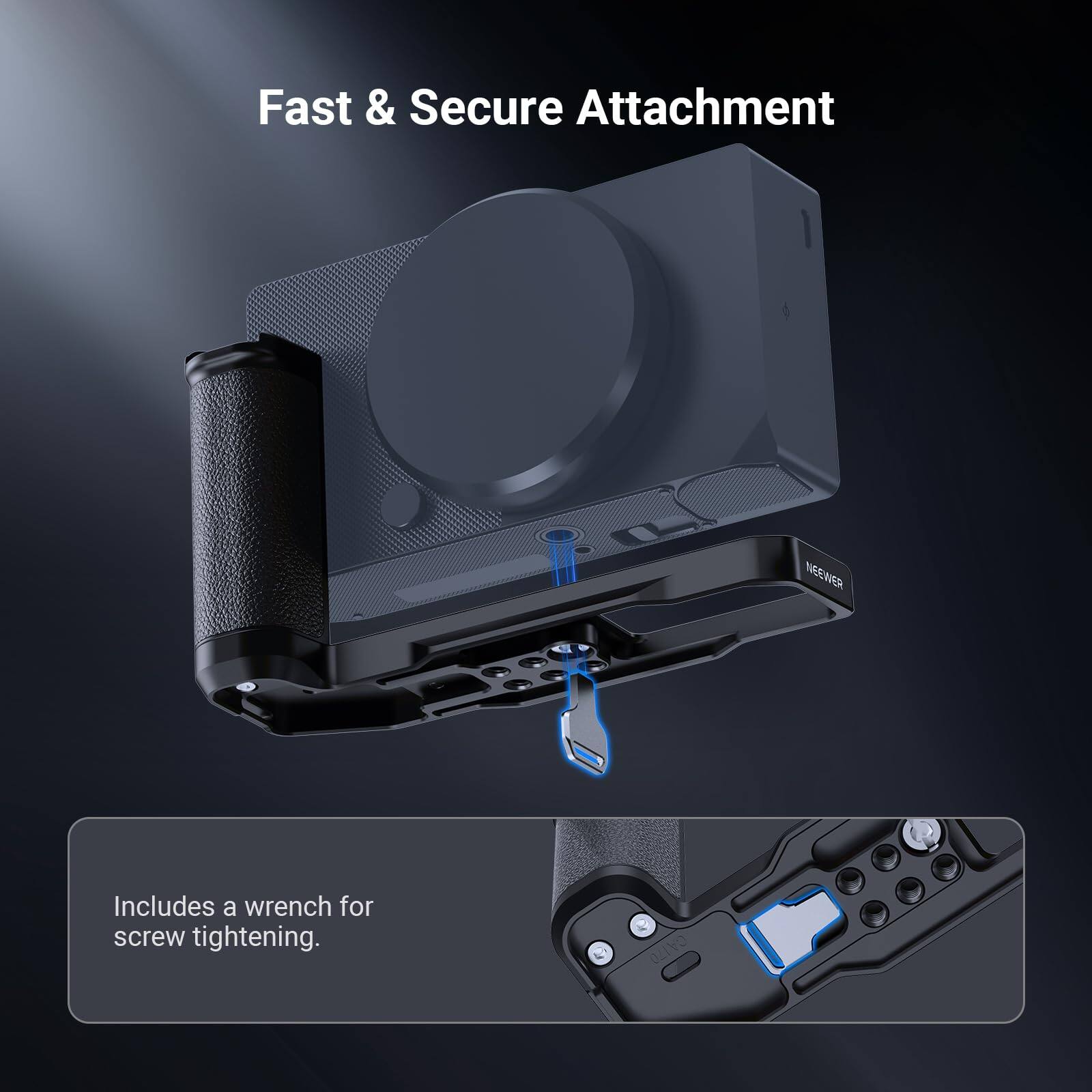 Fast & Secure Attachment  
NEEWER  
Includes a wrench for screw tightening.  
CA170
