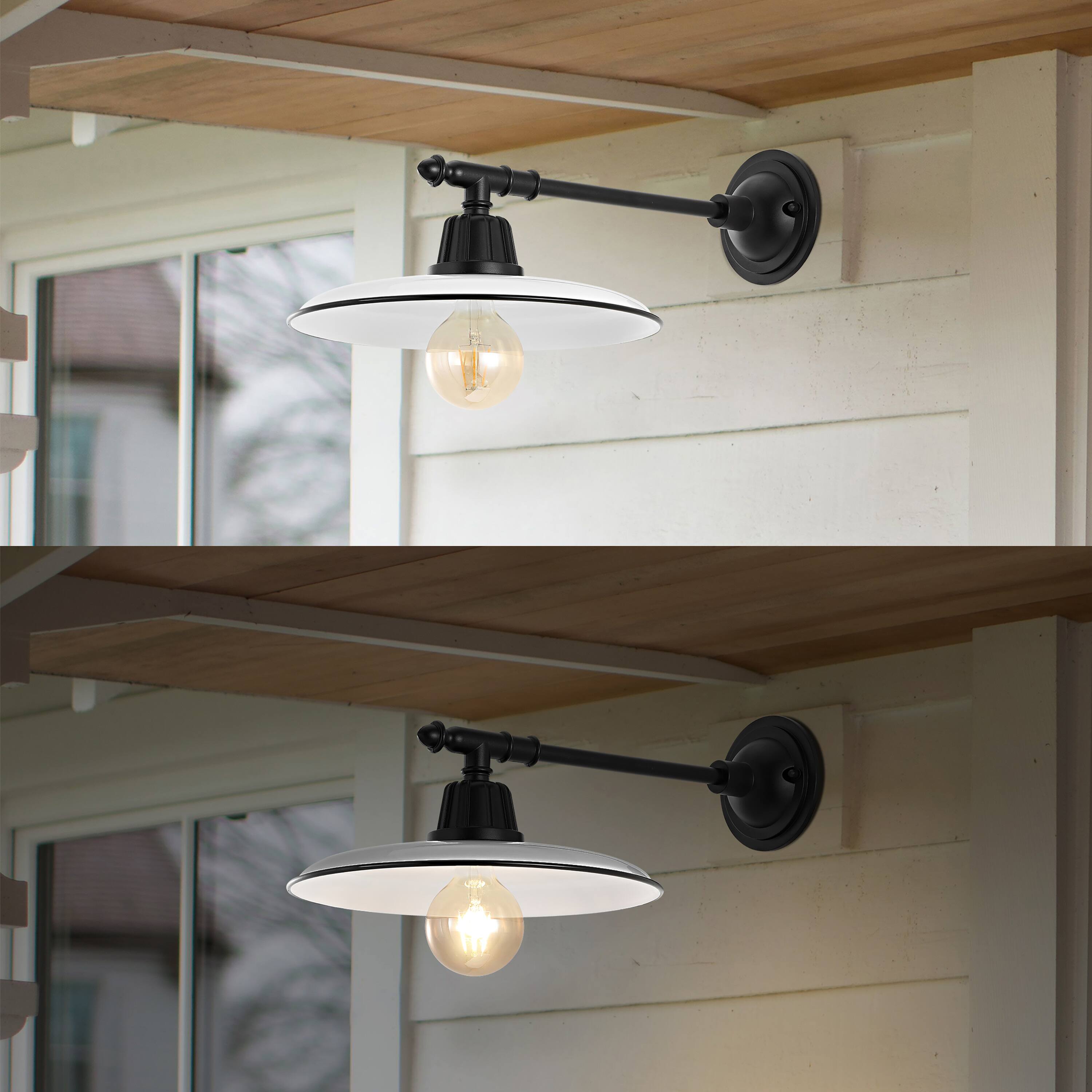 Alt View 3. Jonathan Y - Bonner 12" 1-Light Farmhouse Industrial Indoor/Outdoor Iron LED Victorian Arm Outdoor Sconce, White - White/Black.