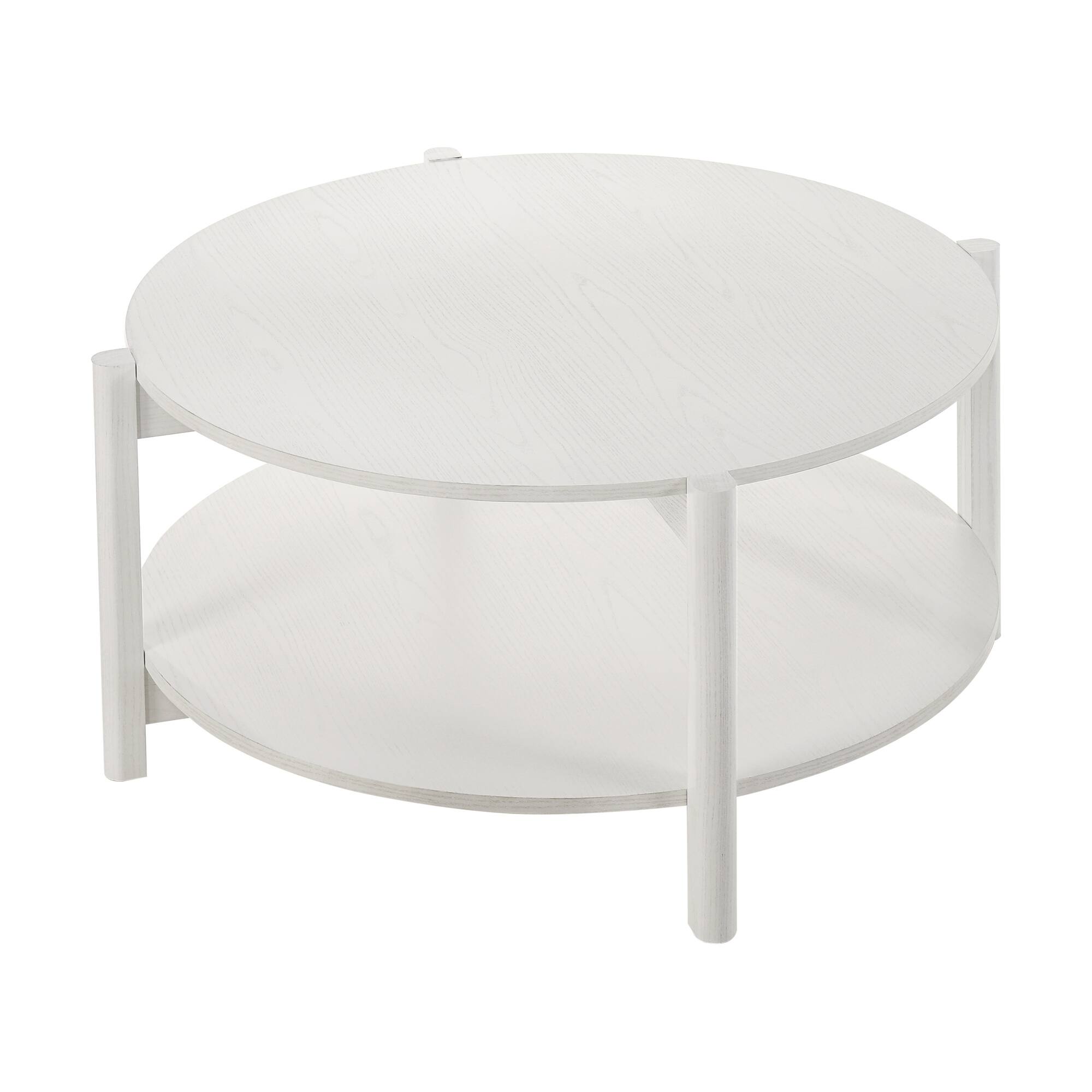 Alt View 2. Boyel Living - 2-Tier Round Coffee Table with Open Storage Shelf - White.