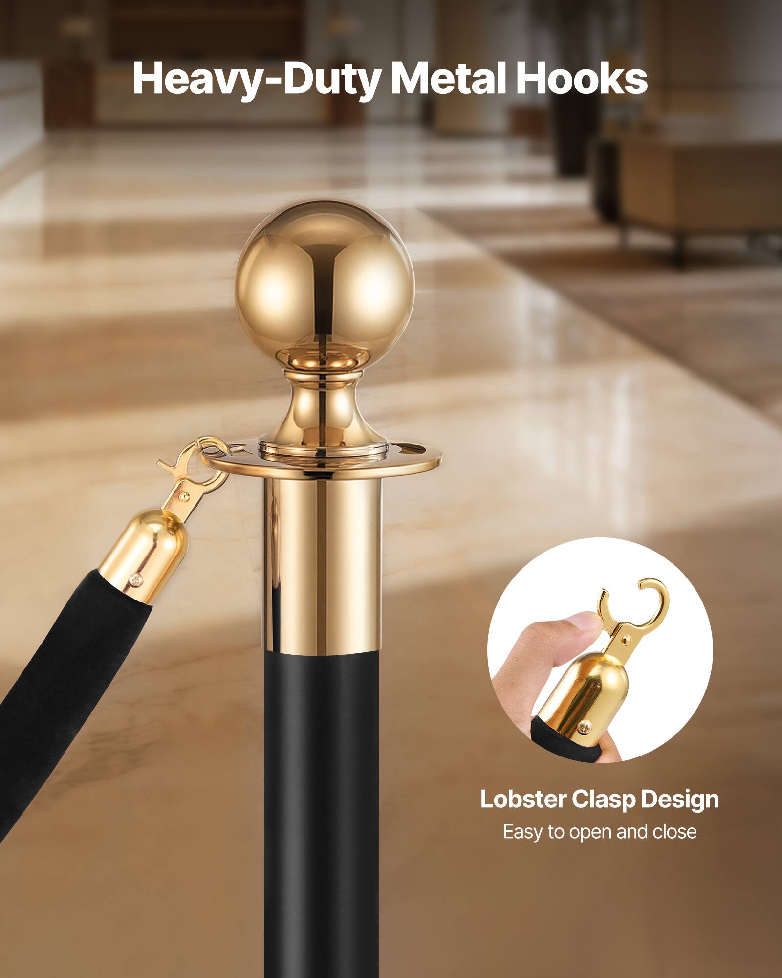 Heavy-Duty Metal Hooks  
Lobster Clasp Design  
Easy to open and close