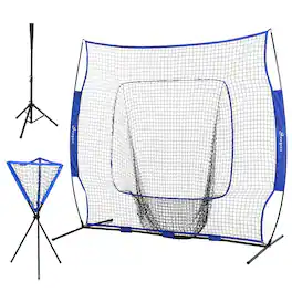 Soozier - 7.5x7ft Baseball Catcher Net Set, Ball Caddy, Portable Pitching Net for Hitting, Batting - Blue