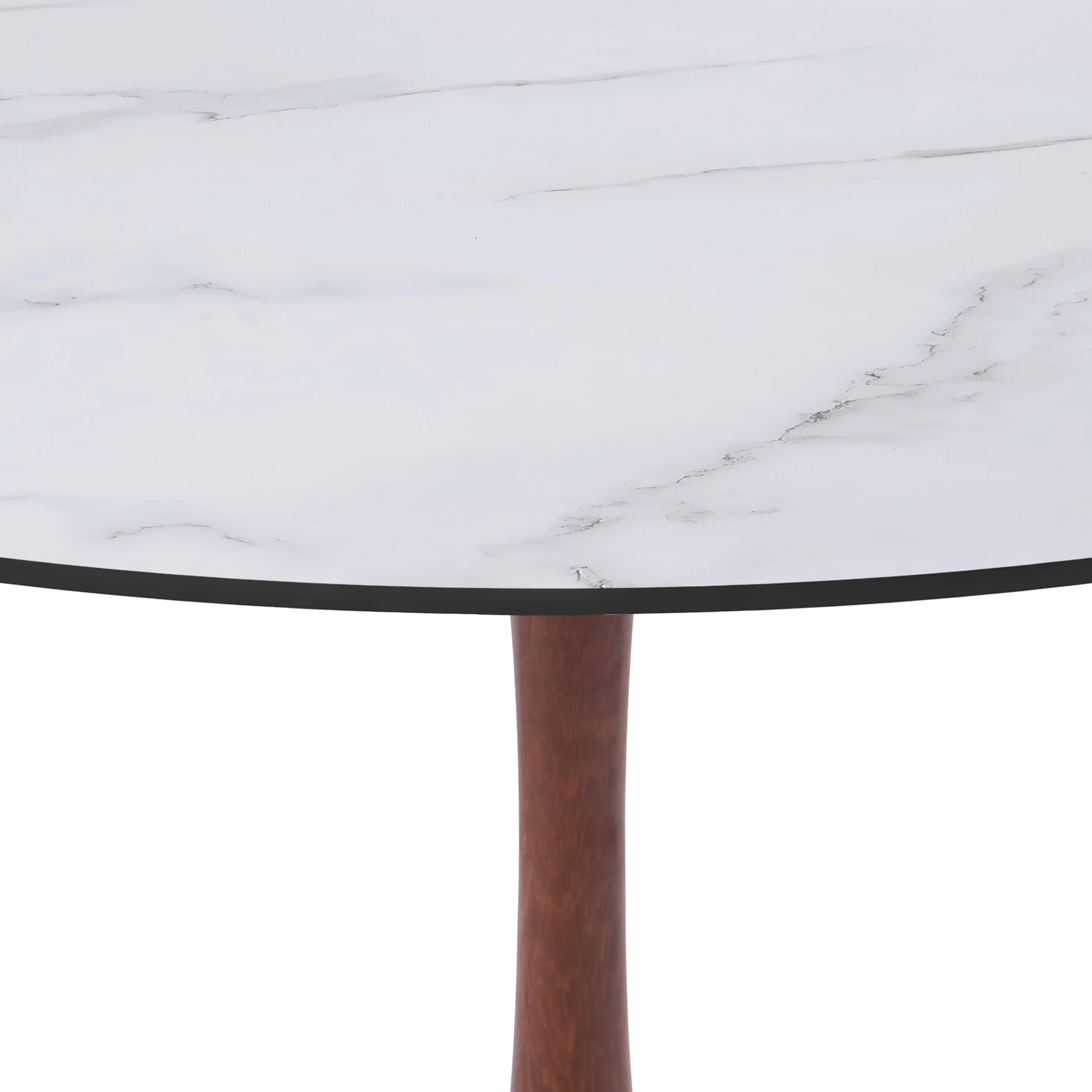 Back. LeisureMod - Bristol Round Dining Table – 31 in. MDF Tabletop with Cherry Finish Pedestal Steel Base Modern Accent Kitchen Table - White.