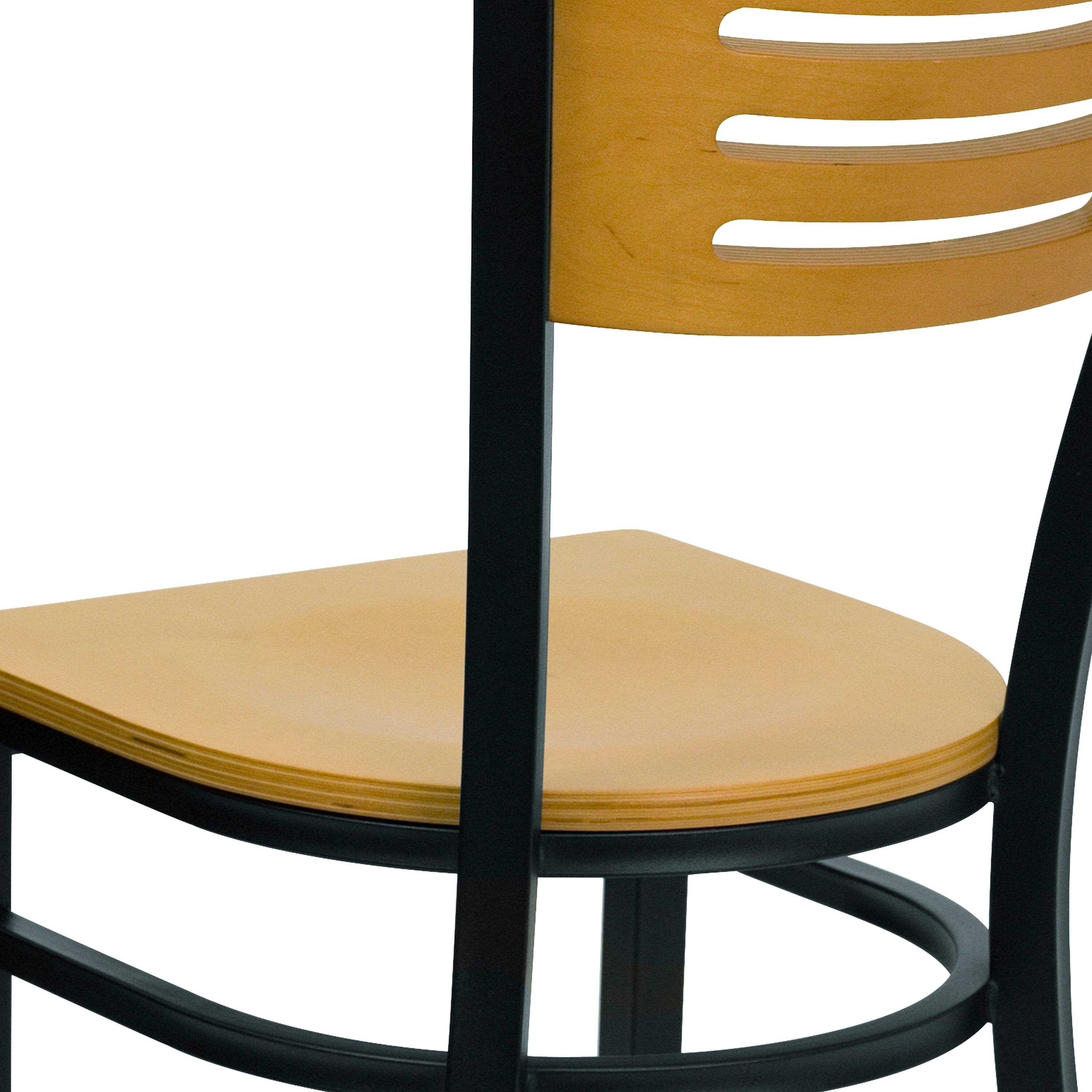 Alt View 8. Emma + Oliver - Slat Back Metal Restaurant Dining Chair - Natural Wood Back/Natural Wood Seat/Black Metal.