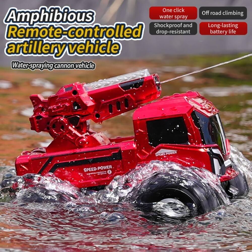Amphibious Remote-controlled artillery vehicle  
Water-spraying cannon vehicle  

One click water spray  
Off road climbing  
Shockproof and drop-resistant  
Long-lasting battery life  

SPEED-POWER