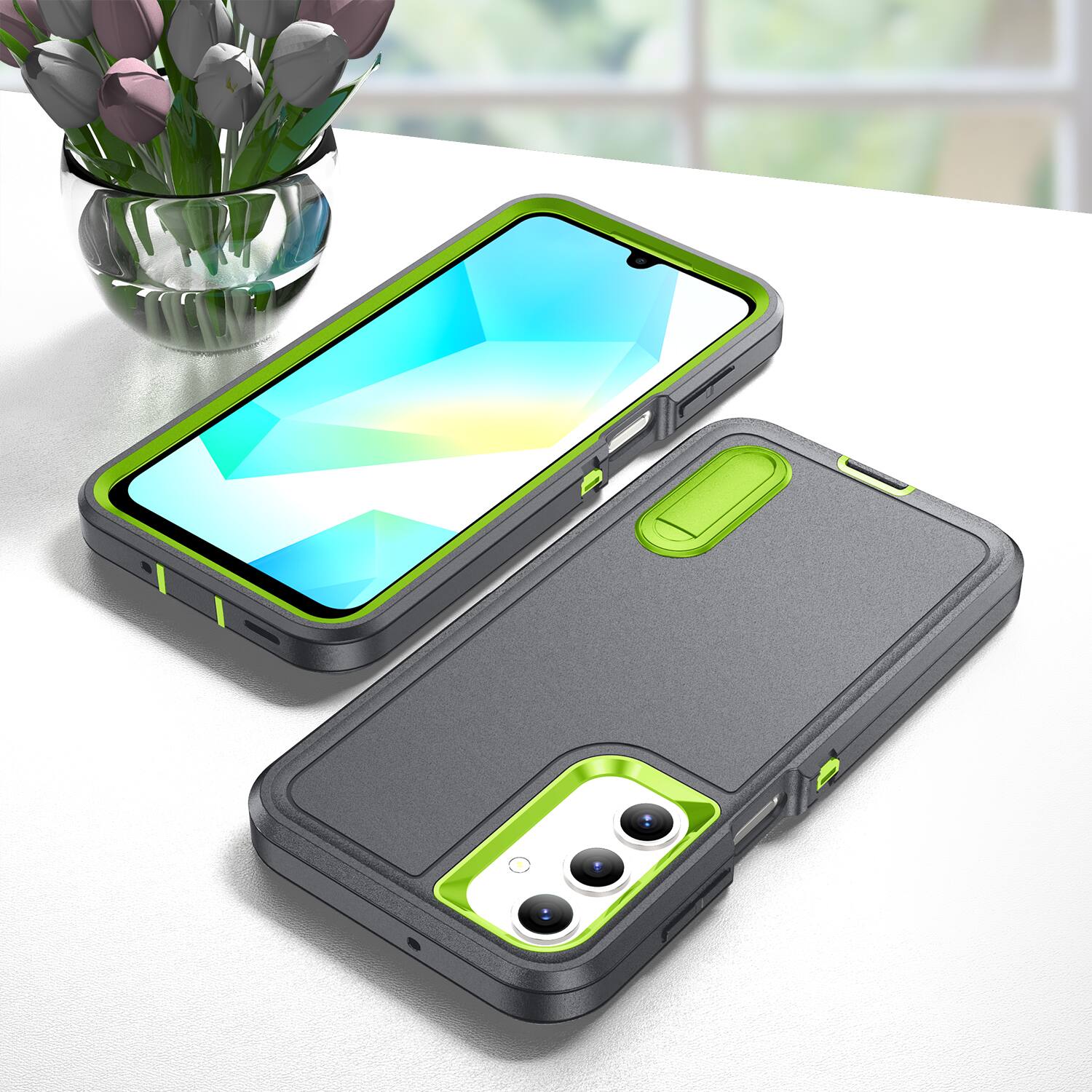 Alt View 3. Dteck - Heavy Duty Case for Samsung Galaxy A16 5G with Foldable Kickstand,Dual-Layer Shockproof Hard PC Soft Silicone Cover - B.