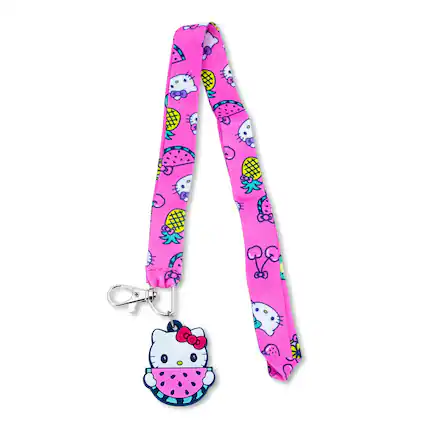 Front. Hello Kitty - Sanrio Hello Kitty Supercute Fruit Strap Lanyard With Watermelon Charm - Pink.
