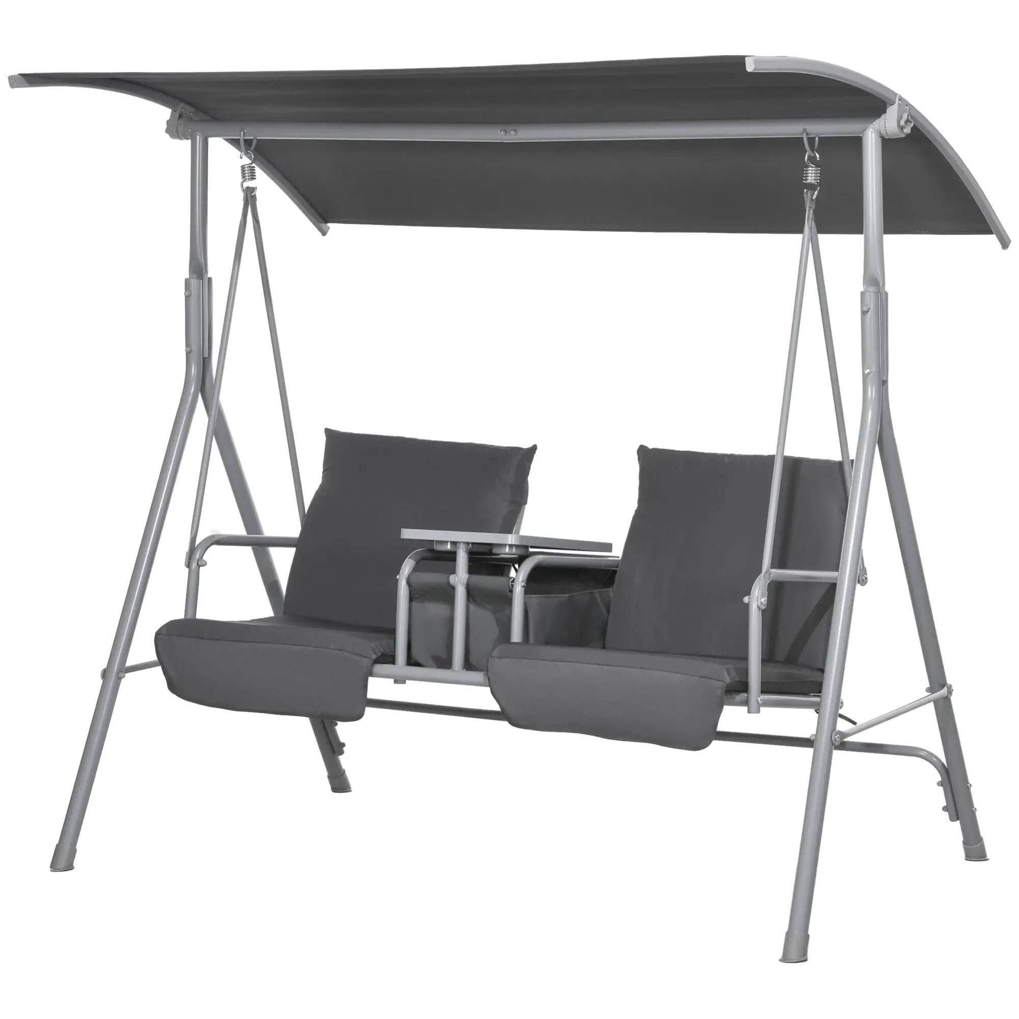 Angle. Resenkos - Resenkos 2-Seater Swing With Canopy & Table, Patio Garden Swing, Poolside Backyard Relaxation, Gray.