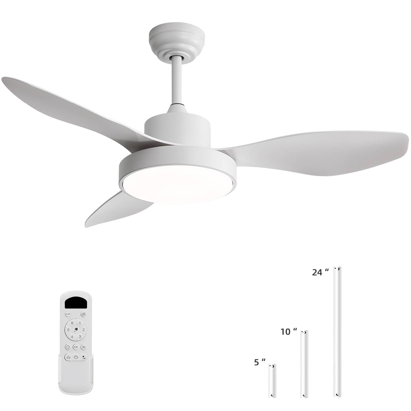 Sofucor - 47 Inch Modern Ceiling Fan with Lights and Remote with Dimmable LED, 6-Speed Quiet Reversible DC Motor Bedroom Farmhouse - White