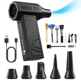 Purely - D40 Portable Wireless Air Duster 105,000 RPM Handheld Dust Blower with 5 Nozzles, Black