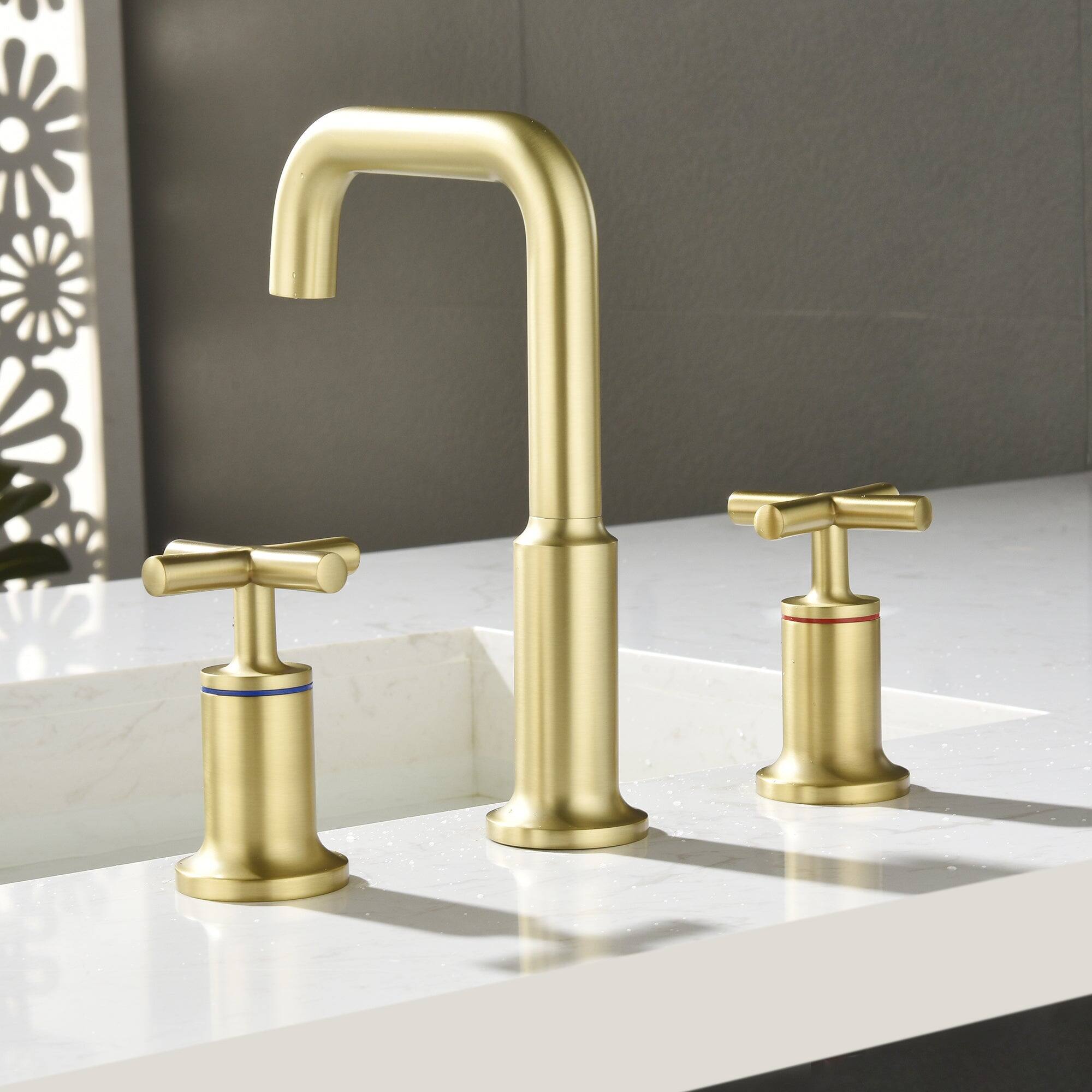 Alt View 10. Boyel Living - Brass 8 Inch Widespread Double Handle Bathroom Faucet with Water Supply Hoses and Quick Connected Hose in Brushed Gold - Brushed Gold.