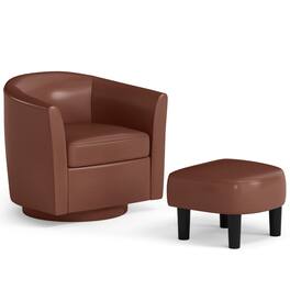 SlickBlue - Upholstered Swivel Accent Chair with Matching Ottoman and Curved Design - Brown