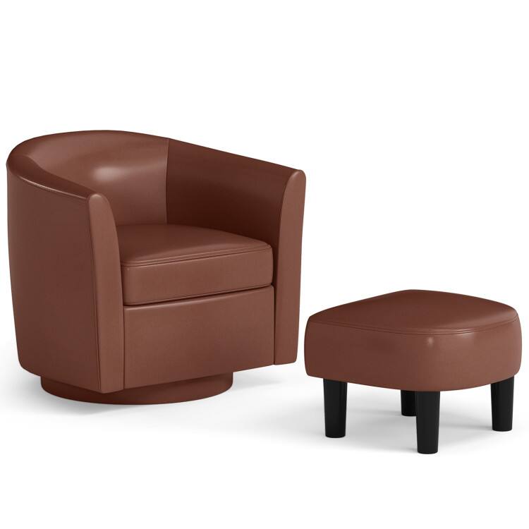 Front. SlickBlue - Upholstered Swivel Accent Chair with Matching Ottoman and Curved Design - Brown.
