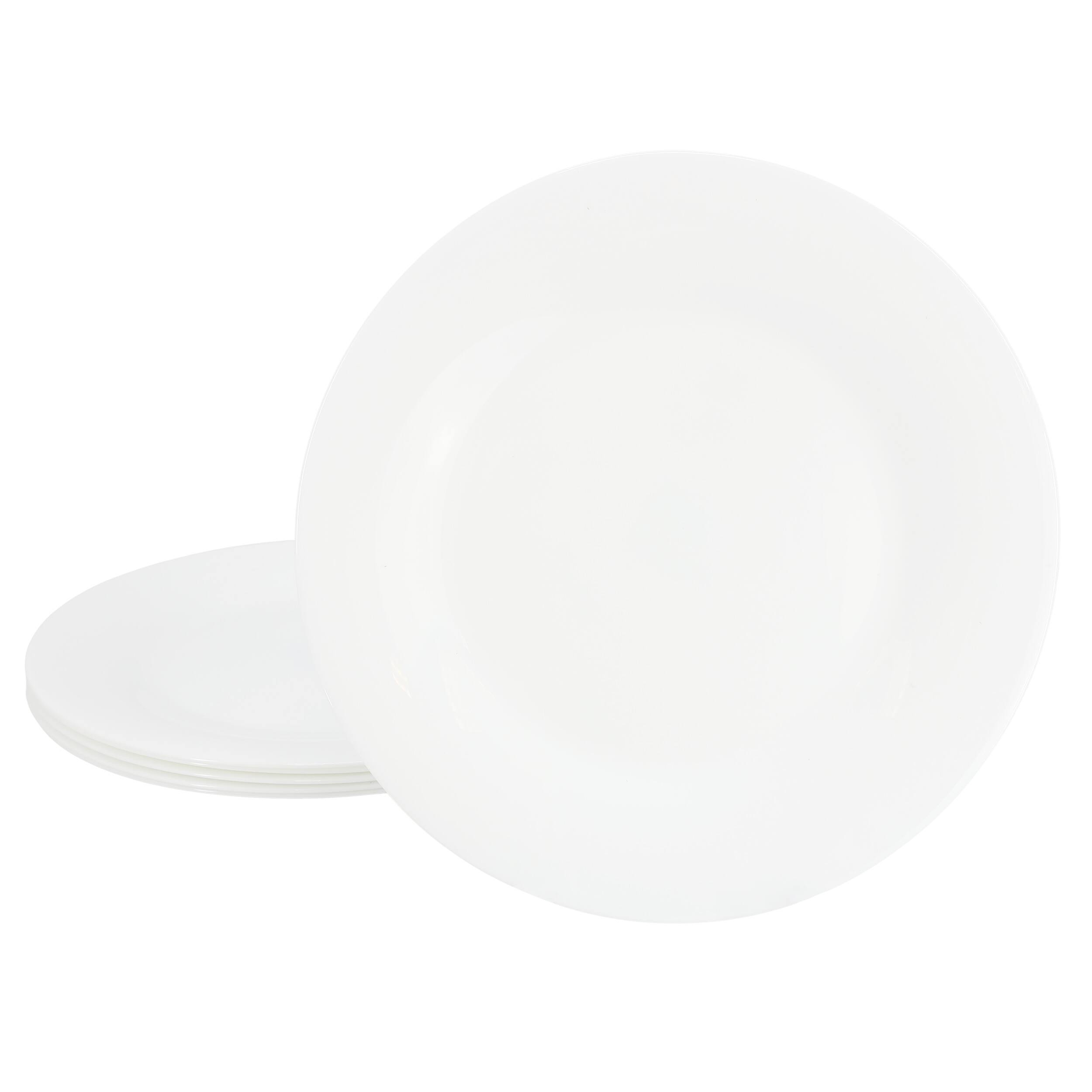 Front. Gibson - Gibson Ultra White Shadow 6 Piece 10 Inch Opal Glass Dinner Plate Set in White - White.
