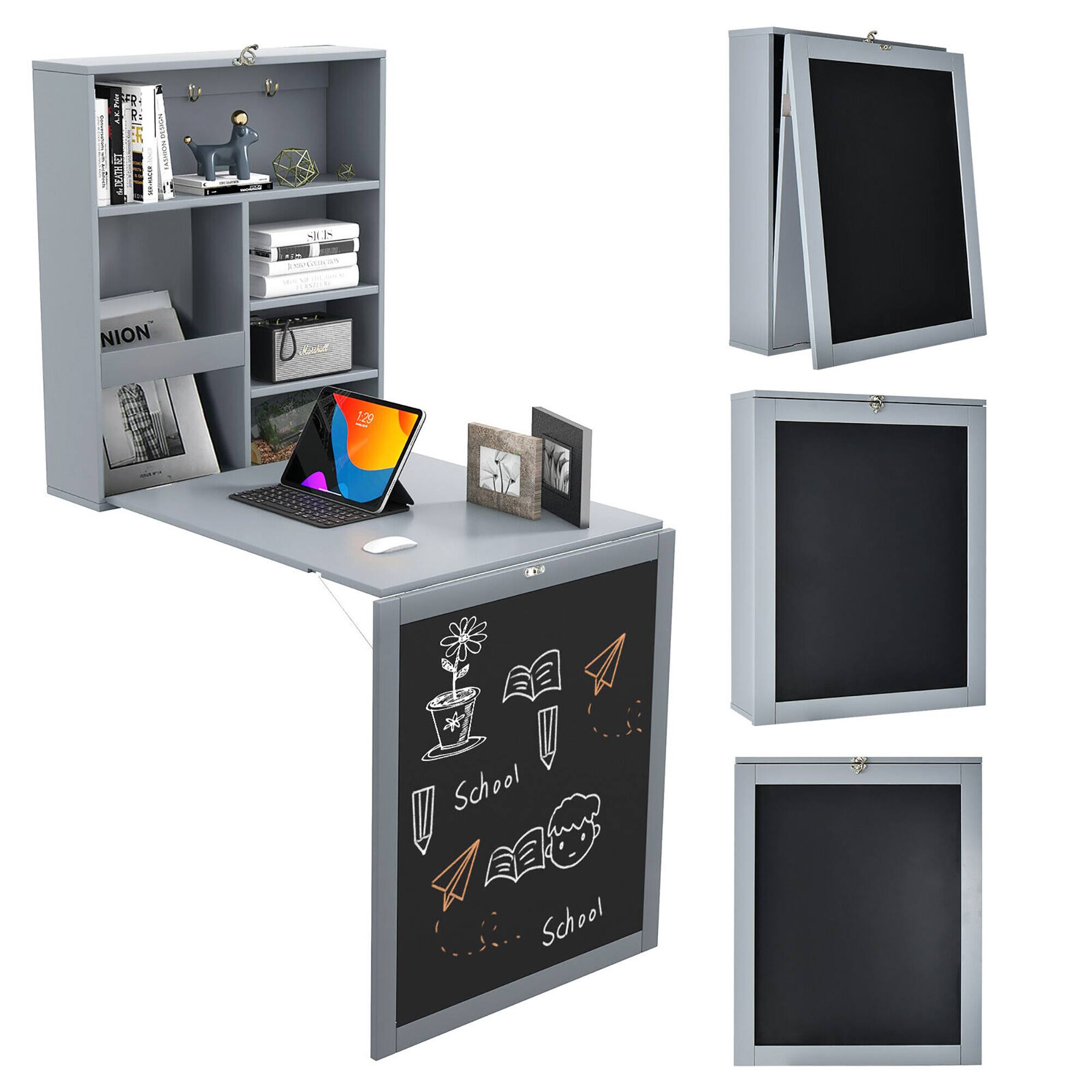 Gymax - Wall Mounted Table Fold Out Convertible Desk with A Blackboard/Chalkboard Grey - Gray price history on PriceWatchPro
