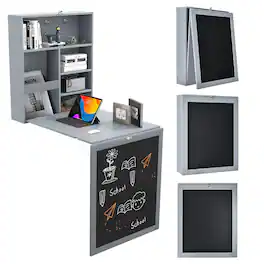Gymax - Wall Mounted Table Fold Out Convertible Desk with A Blackboard/Chalkboard Grey - Gray