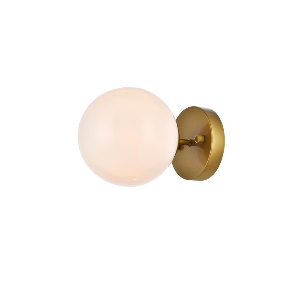 Left. Living District - Mimi six inch dual flush mount and bath sconce in brass with frosted glass - Brass And Frosted White.