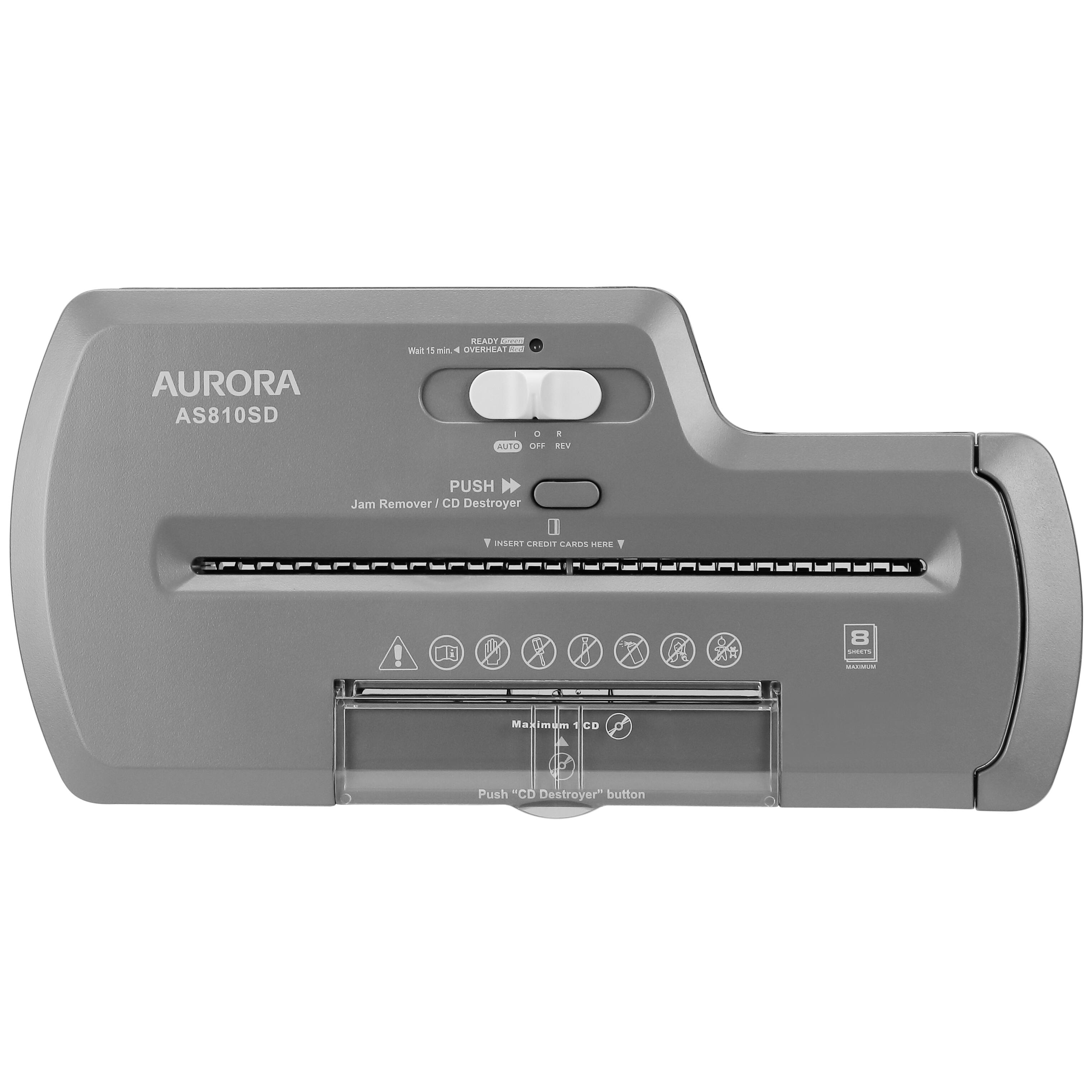 AURORA AS810SD READY - Wait 11 min. ERA - O AUTO SrY 1 .EV PUSH Jam Remover / CD Destroyer R LESOIT CARUS Y ! 8 - I Makimam 1 CD Push CD Destroyer" button