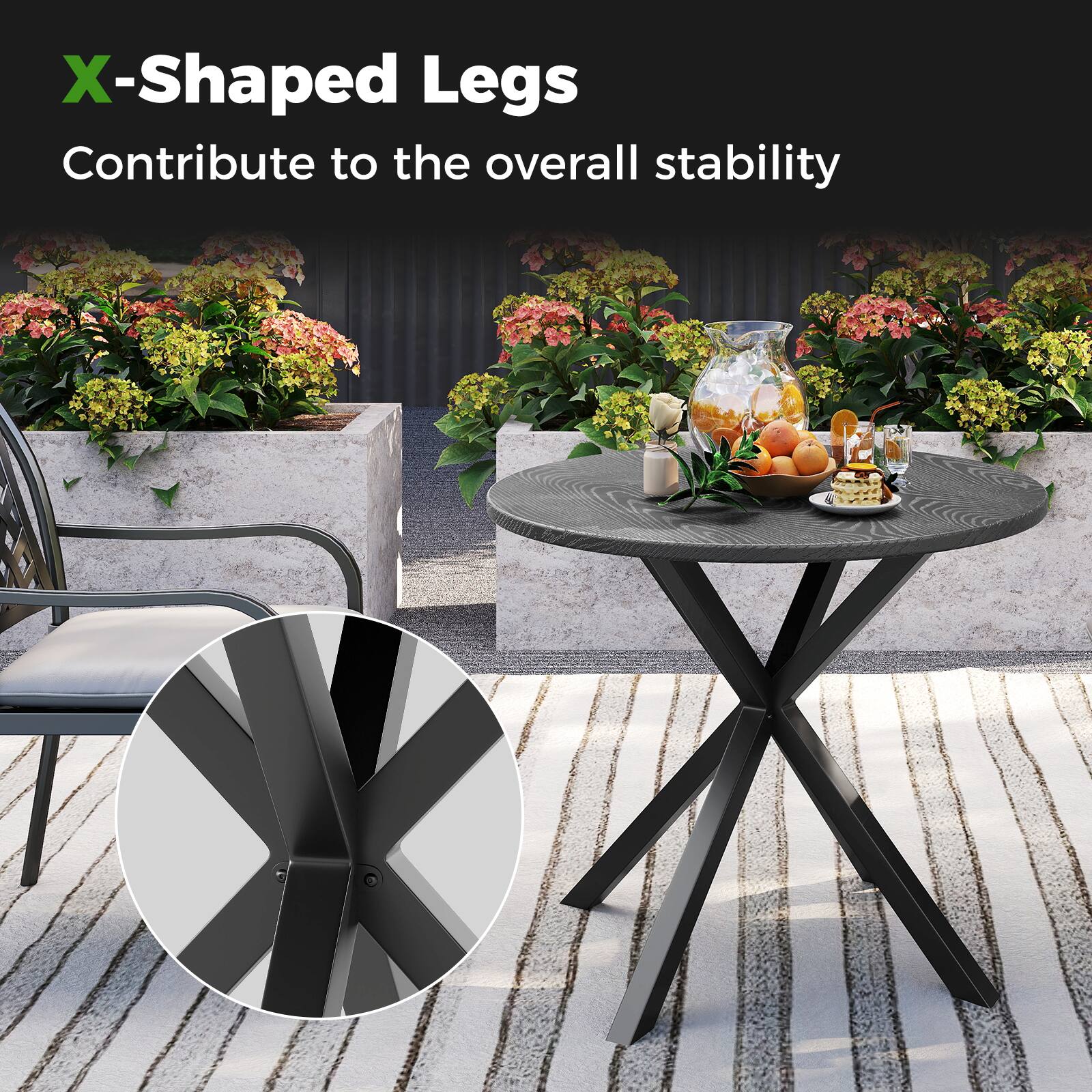 X-Shaped Legs  
Contribute to the overall stability