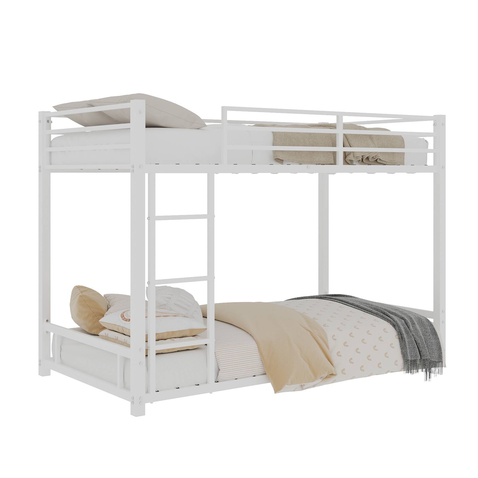 Alt View 7. Loheer - Loheer White Metal Twin over Twin Bunk Bed Heavy Duty Sturdy Frame with Safety Guardrail Noise Reduced - White.