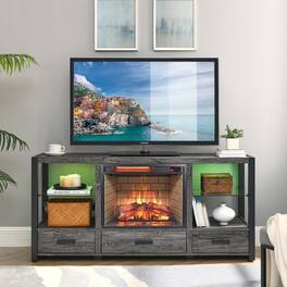 PexFix - 23" Electric Fireplace Insert, Infrared Quartz Heater, Wood Log & Brick Interior, for TV Stand