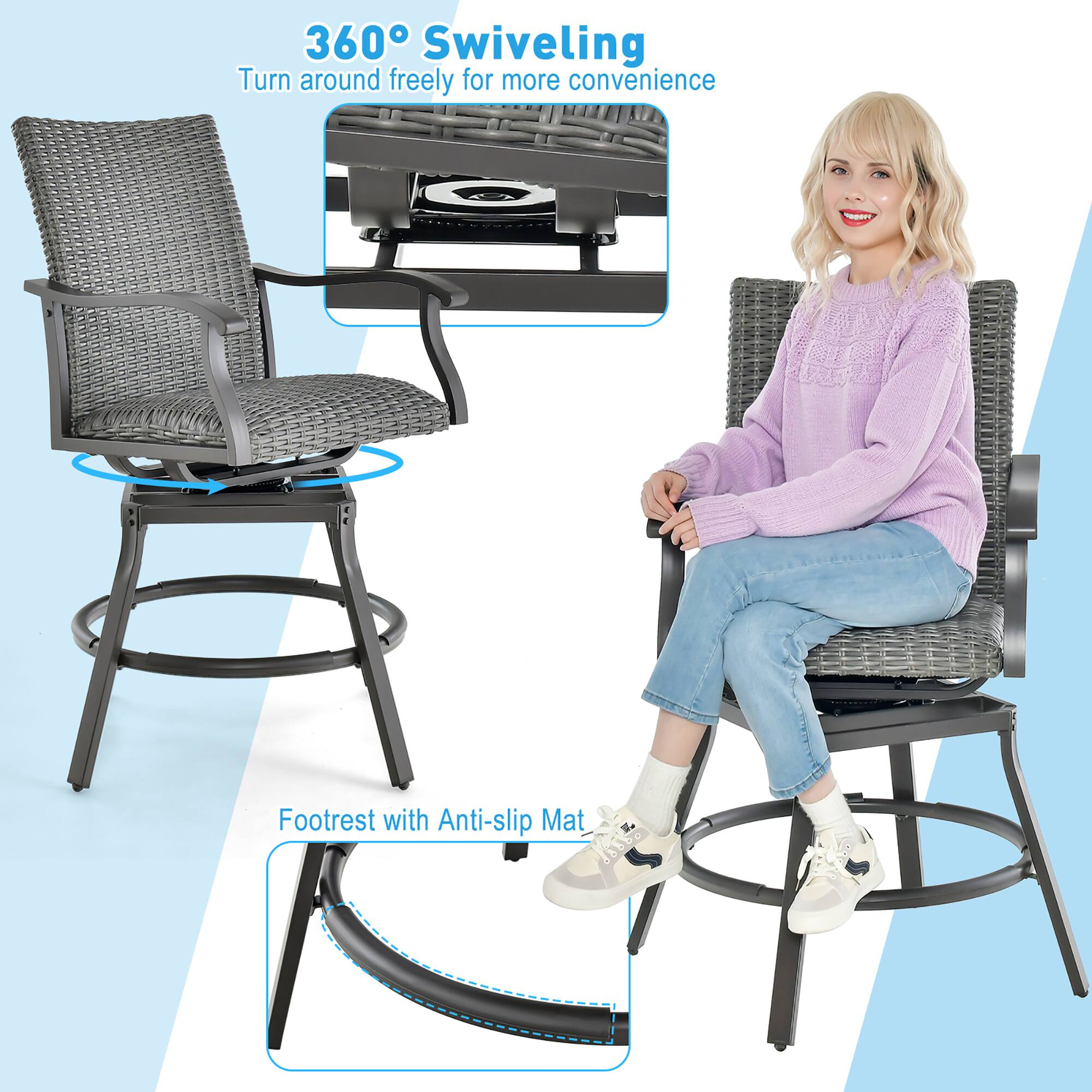 360° Swiveling  
Turn around freely for more convenience  

Footrest with Anti-slip Mat