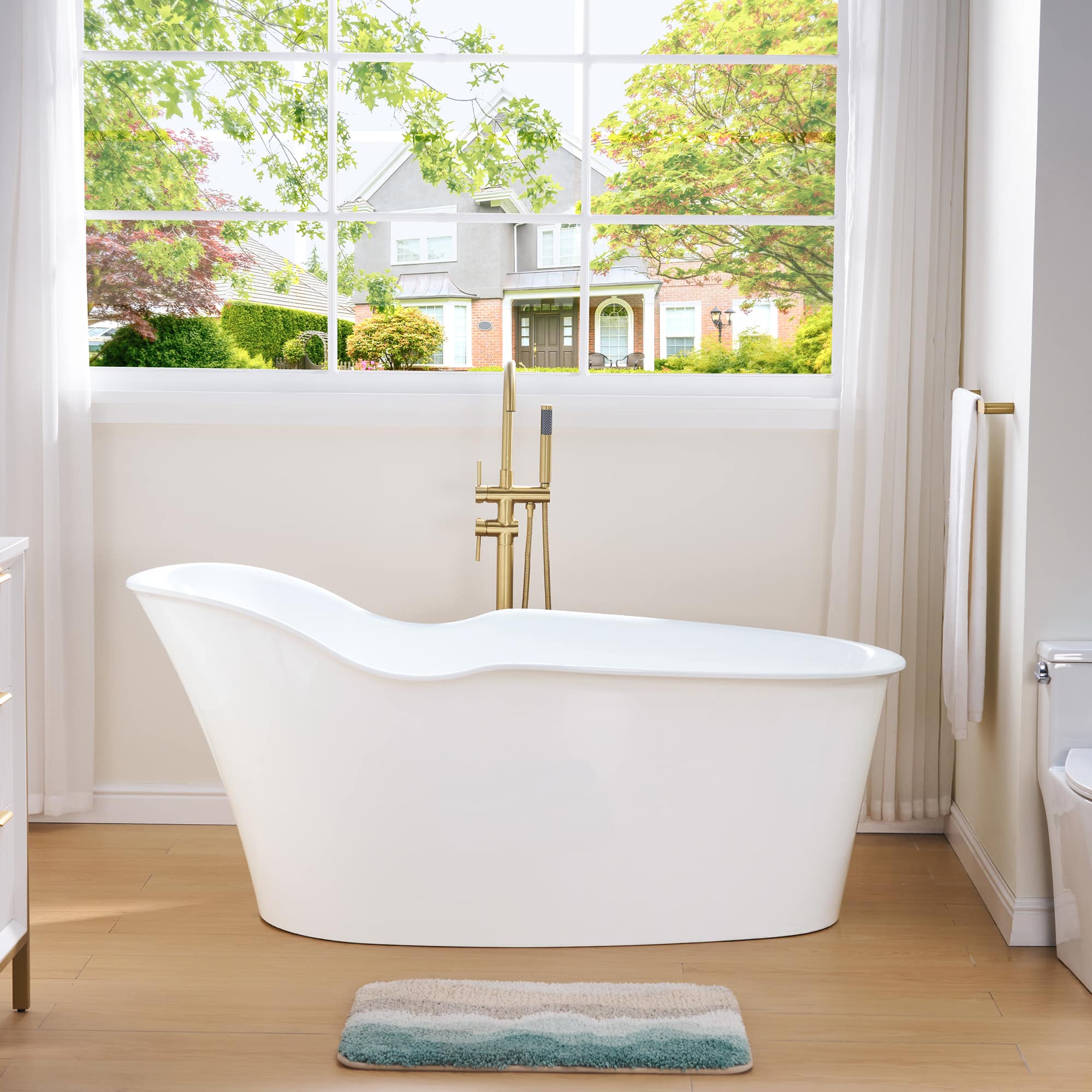 WELLFOR - Wave 66 in. Acrylic Flat Bottom Double Ended Freestanding Soaking Bathtub with Drain and Overflow - White price history on PriceWatchPro