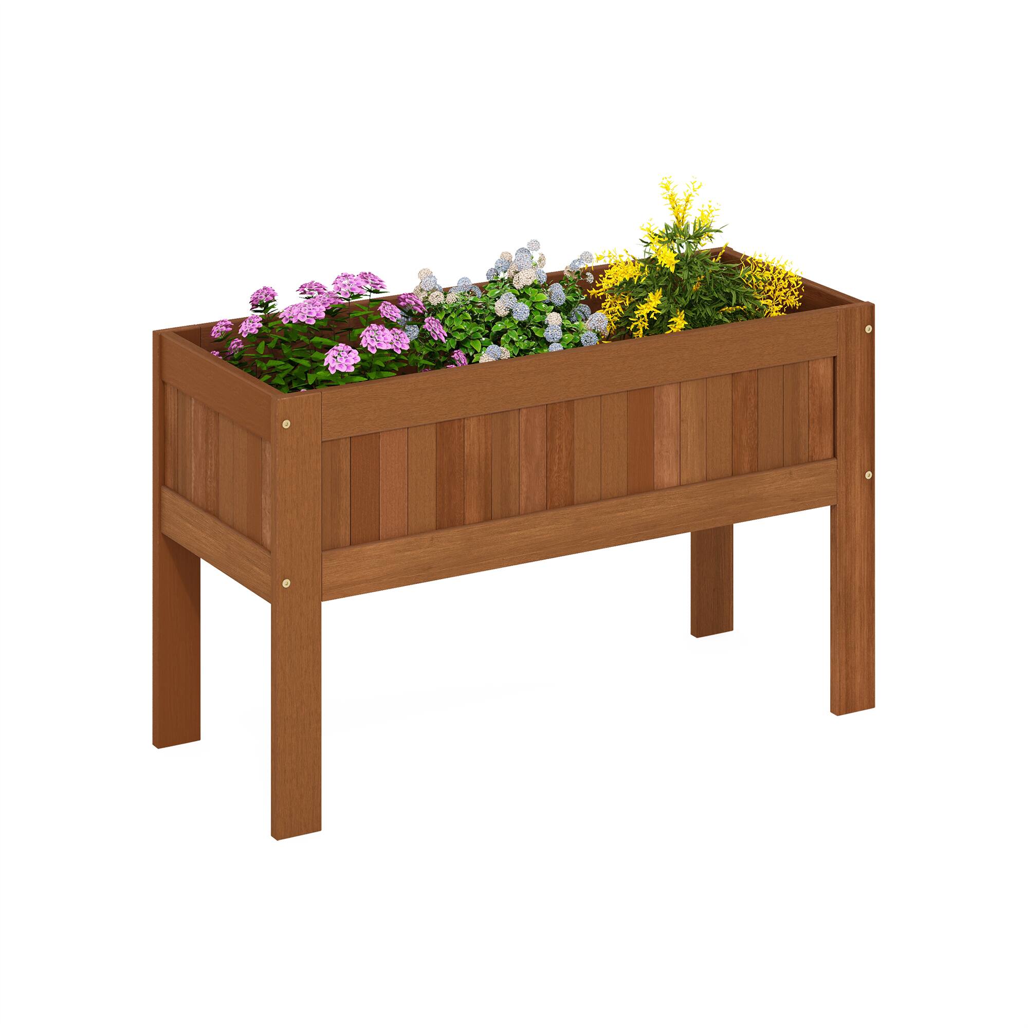 Alt View 3. Furinno - Tioman Outdoor Elevated Standing Planter Box, Raised Garden Bed with Legs - Natural.