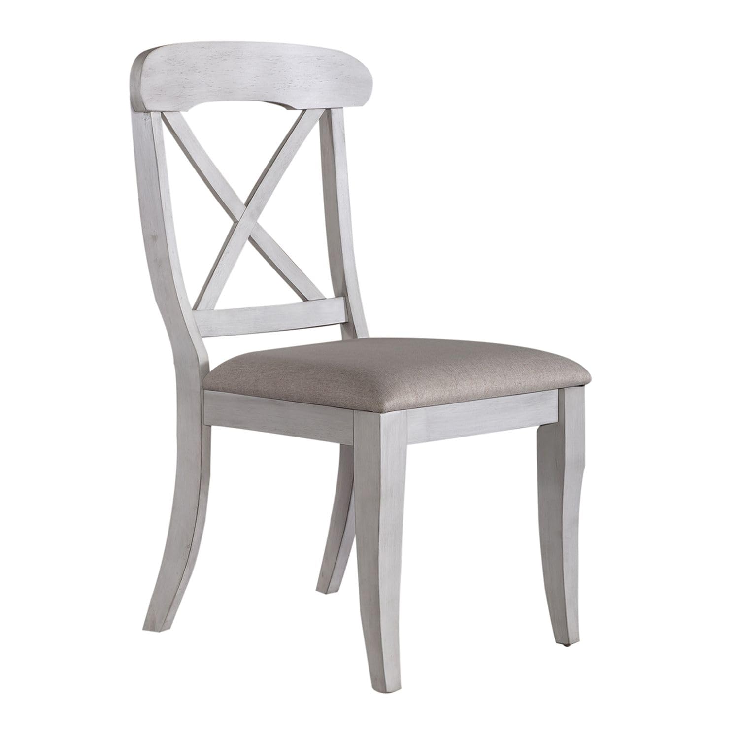 Angle. Liberty Furniture Industries - Uph X Back Side Chair (RTA) - Set of 2 in Rubberwood Solids w/ Pine Veneers - Antique White W/ Weathered Pine.
