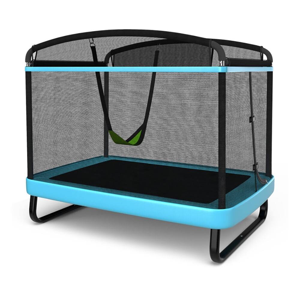 Front. Kadyn - 6 Feet Kids Entertaining Trampoline with Swing Safety Fence-Blue, Trampoline with Enclosure, Great Mini Trampoline.