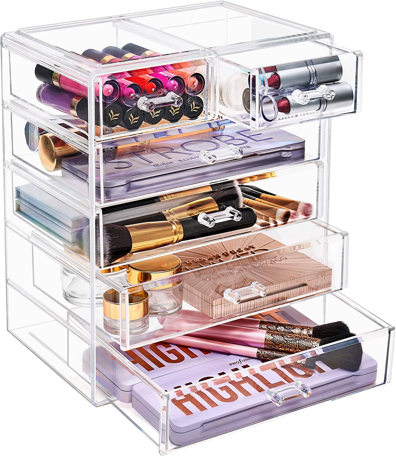 Sorbus - Acrylic Makeup Organizer Case - Big Makeup Organizer & Jewelry Storage for Vanity, Bathroom - Clear