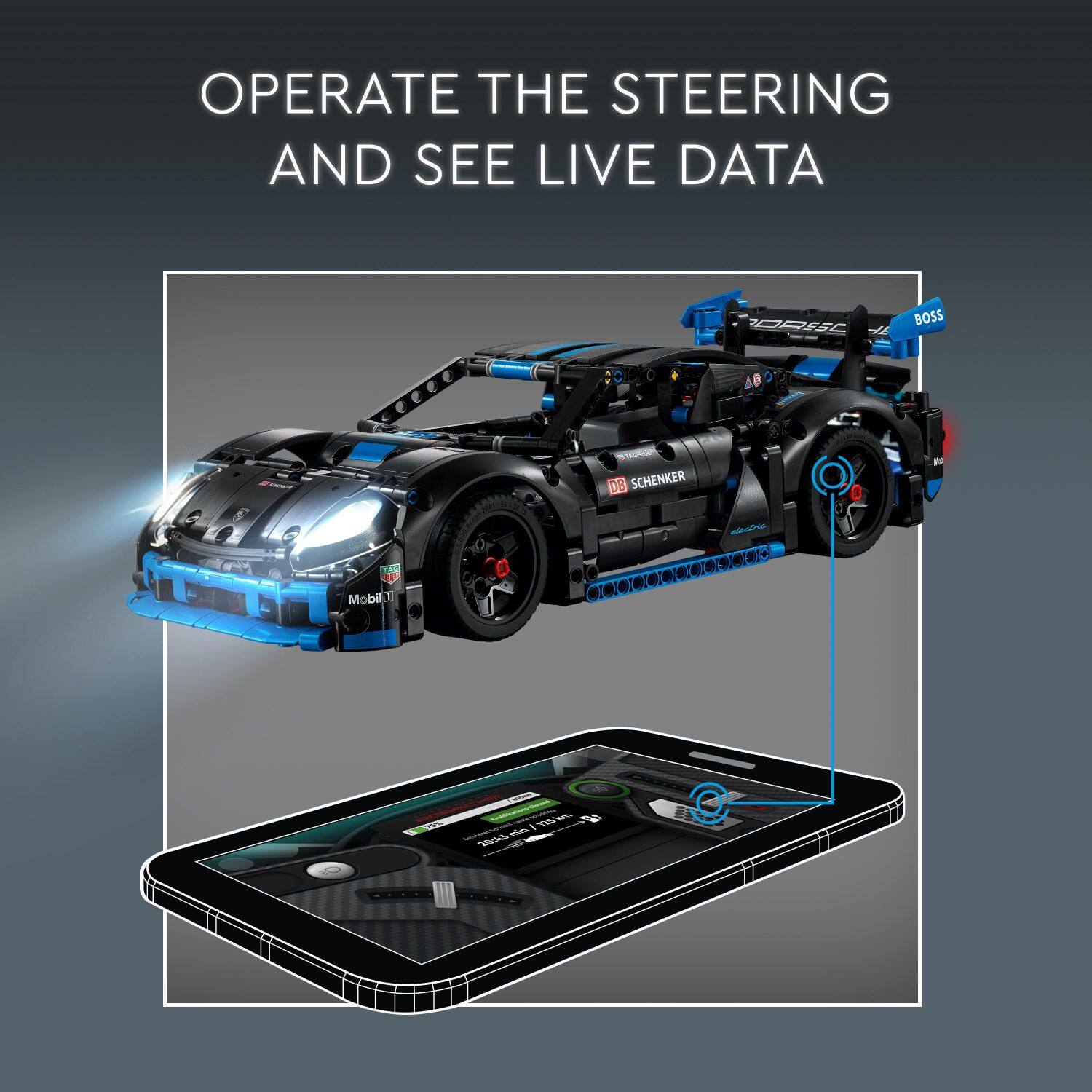 OPERATE THE STEERING AND SEE LIVE DATA.