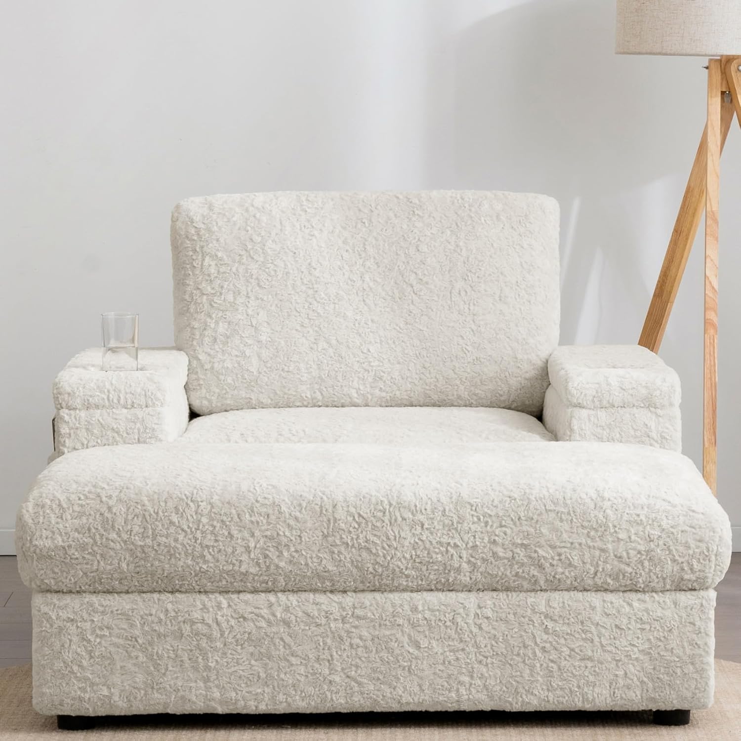 Alt View 7. Trinkets Crazed - Oversized Chaise Lounge Indoor,Faux Rabbit Fur Sofa Bed with Storage Ottoman and Armrests,Cup Holder - beige.
