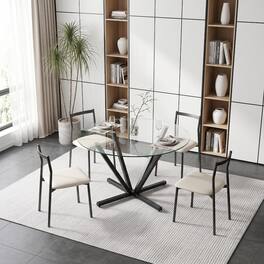 Loheer - 45 inch round dining table with tempered glass top and metal base - Black