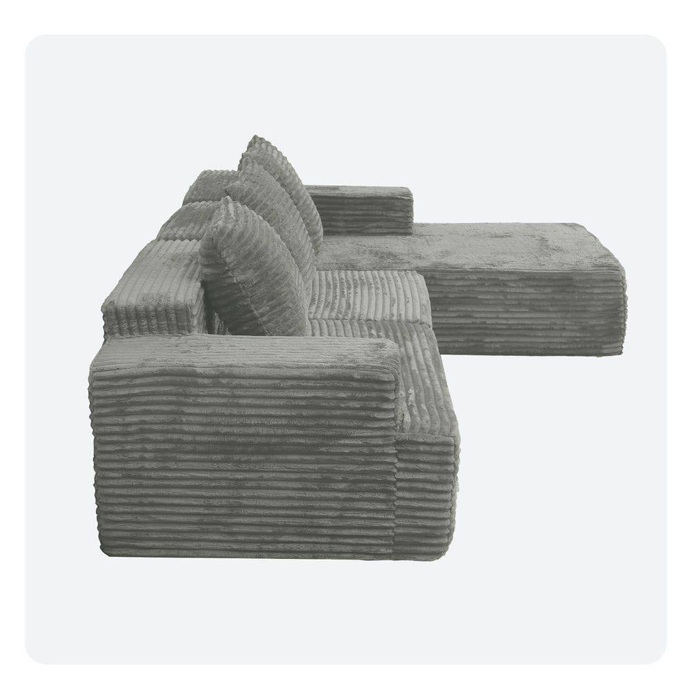 Alt View 1. Kadyn - Compression Sectional Sofa, L-Shaped Boneless Design with Chaise and Minimalist Corduroy Style, Grey - Gray.