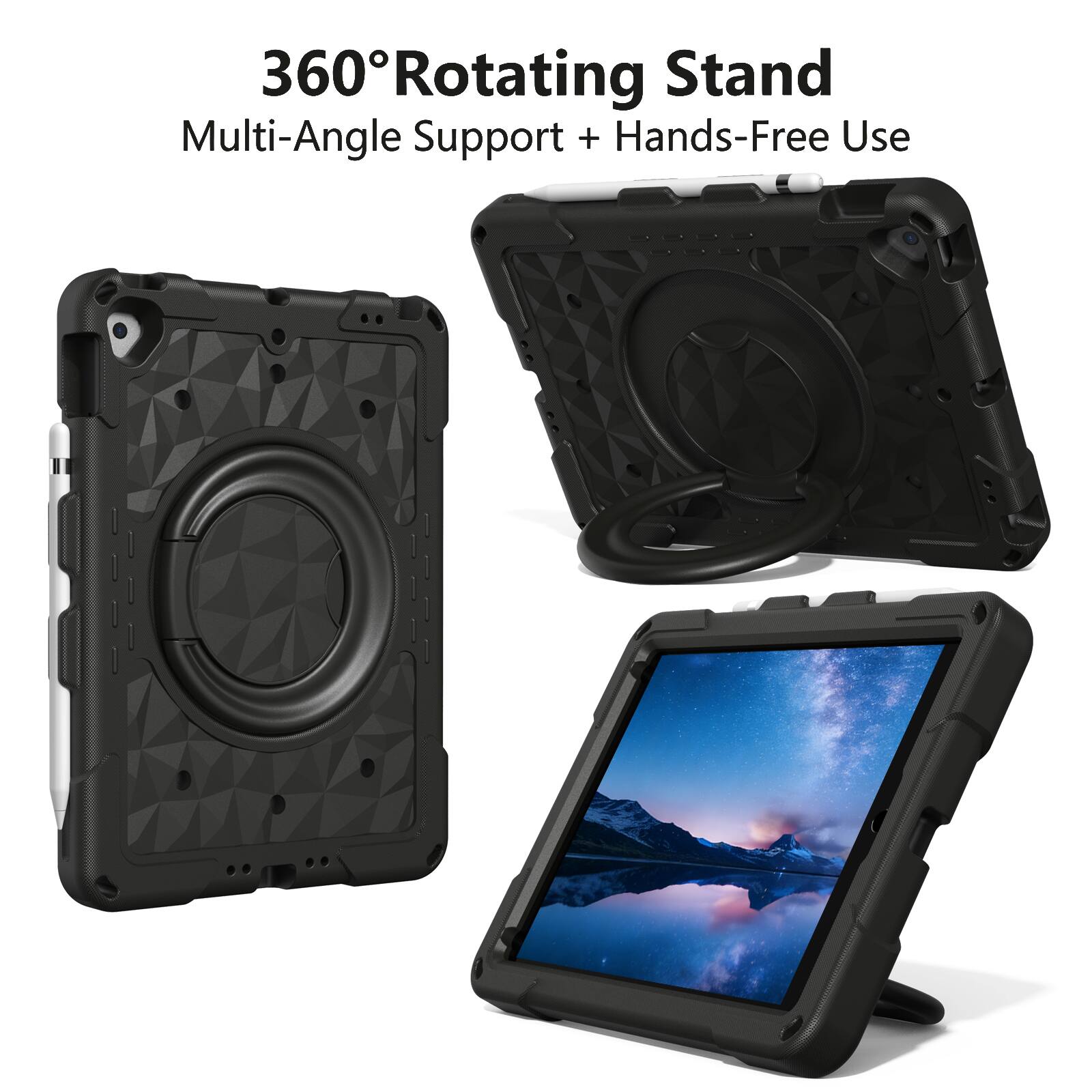 360° Rotating Stand  
Multi-Angle Support + Hands-Free Use