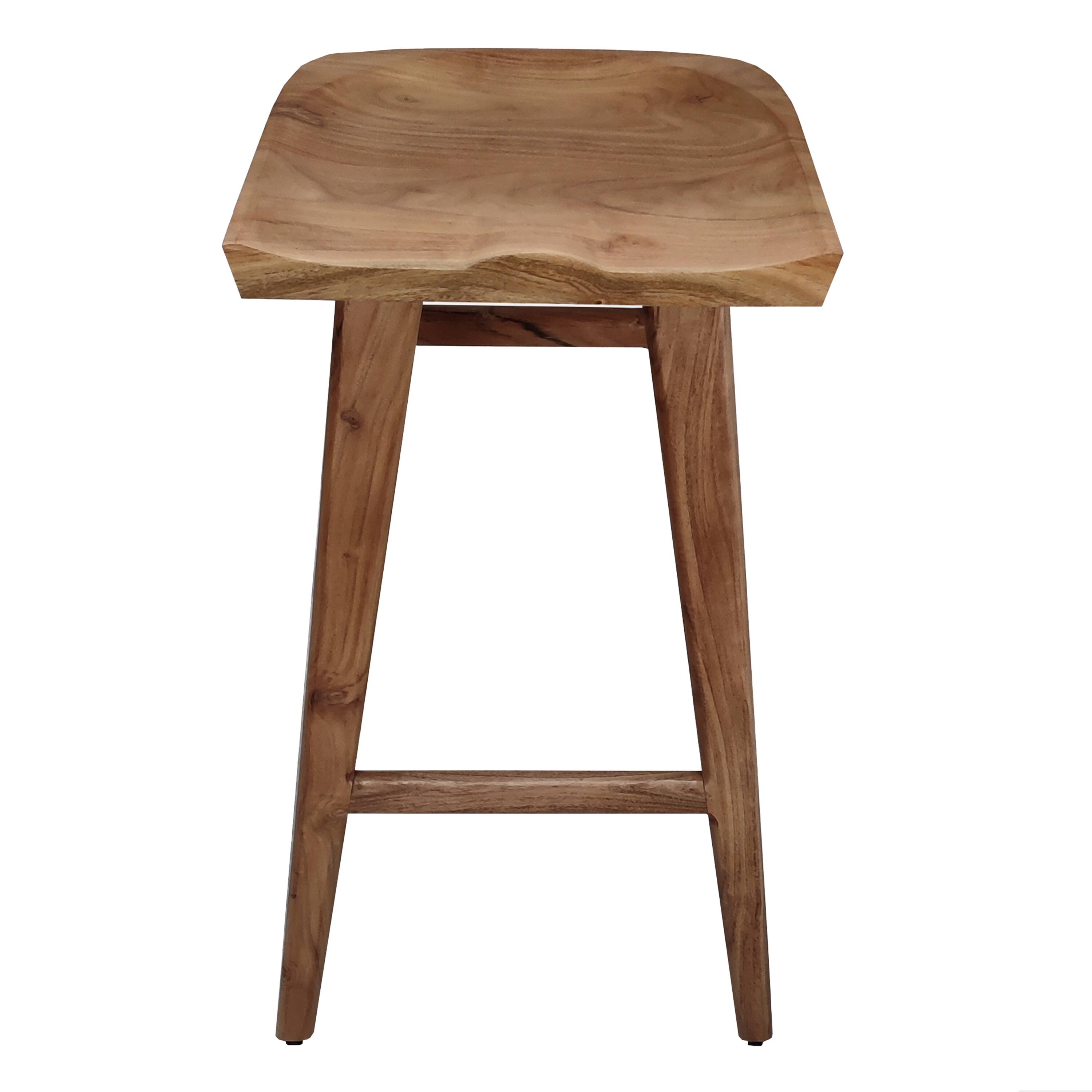 Alt View 2. Manhattan Lane - Tisa 29 Inch Backless Barstool, Handcrafted Saddle Seat in Acacia Wood - Natural Brown.