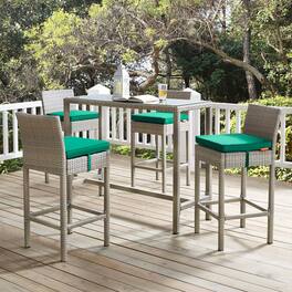 Conduit Outdoor Patio Wicker Rattan Bar Stool Set of 4 by Modway - Light Gray Green
