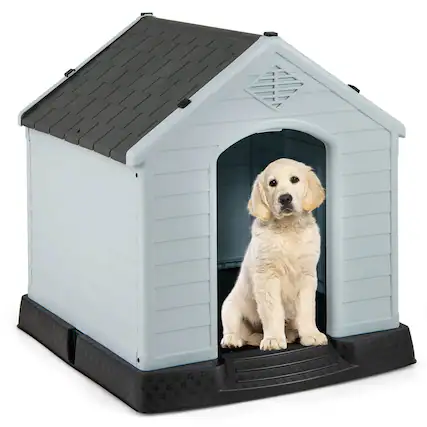 Front. Costway - Costway Enduring Waterproof Plastic Dog House Puppy Shelter w/Sloping Roofs Indoor Outdoor Dog House.