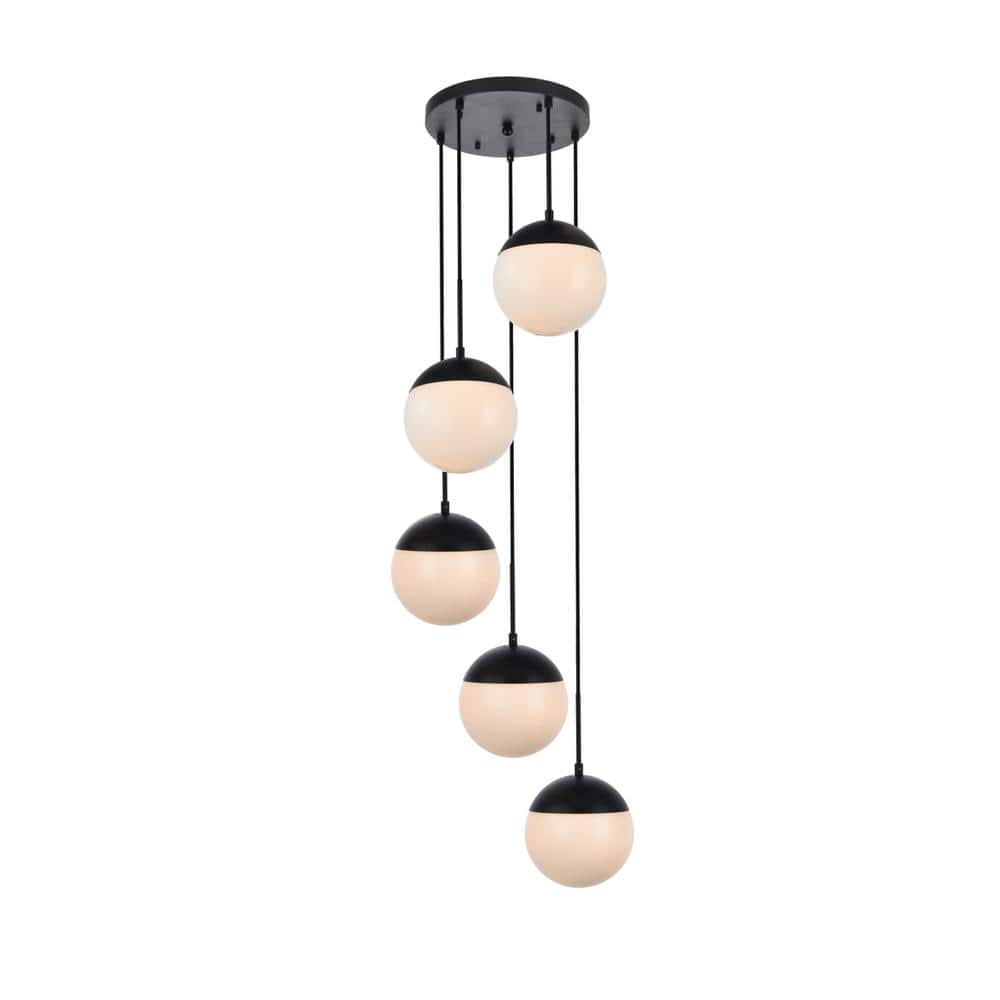 Living District - Eclipse 5 Lights Black Pendant With Frosted White Glass - Black And Frosted White price history on PriceWatchPro