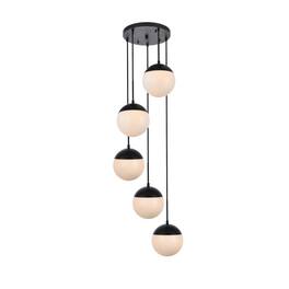 Living District - Eclipse 5 Lights Black Pendant With Frosted White Glass - Black And Frosted White