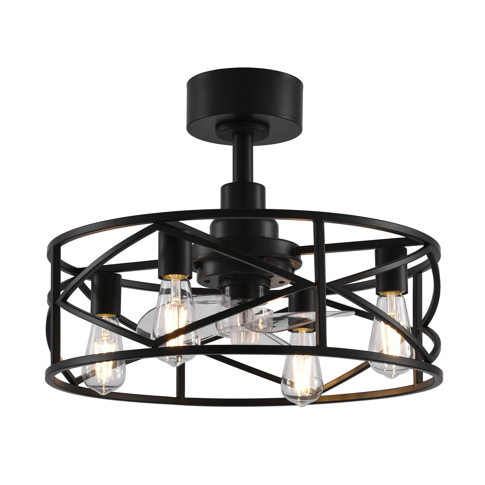 Left. Breezary - 20-Inch Ceiling Fan with 3 PC Blades, 5" & 10" Downrods, DC Motor, 6-Speed Remote Control with Memory Function - Matte Black.