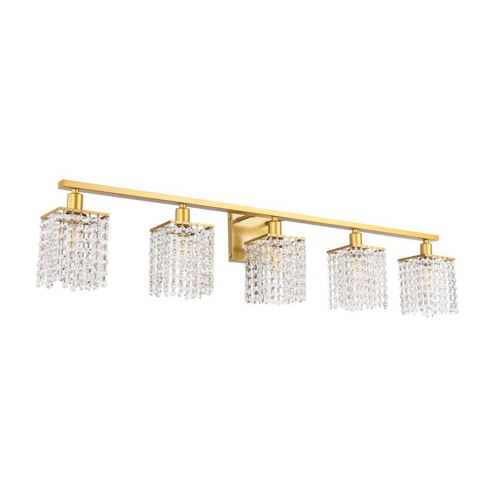 Alt View 1. Living District - Phineas 5 light Brass and Clear Crystals wall sconce - Brass And Clear Crystals.
