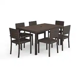 Martha Stewart - Bedford 7pc Outdoor Rattan Wicker Patio Dining Set with 6 Stack Chairs and 62" Table - Brown