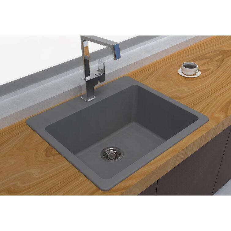 Angle. Winpro - Winpro Dual Mount Granite Composite 25 in. L x 22 in. L x 9-1/2 in. 0-5 Faucet Hole Single Bowl Kitchen Sink in Gray - Gray.
