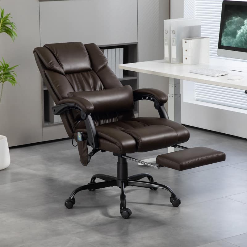 Anysun - Modern High-Back Reclining Massage Office Chair with Vibrating Points, Footrest and Remote - Brown