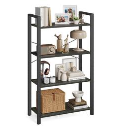 Songmics Home - 4-Tier Bookshelf, Bookcase with Steel Frame, Book Shelf for Living Room, Home Office, Study, 11.8 x 26 x 47 Inches - Charcoal Gray and Ink Black