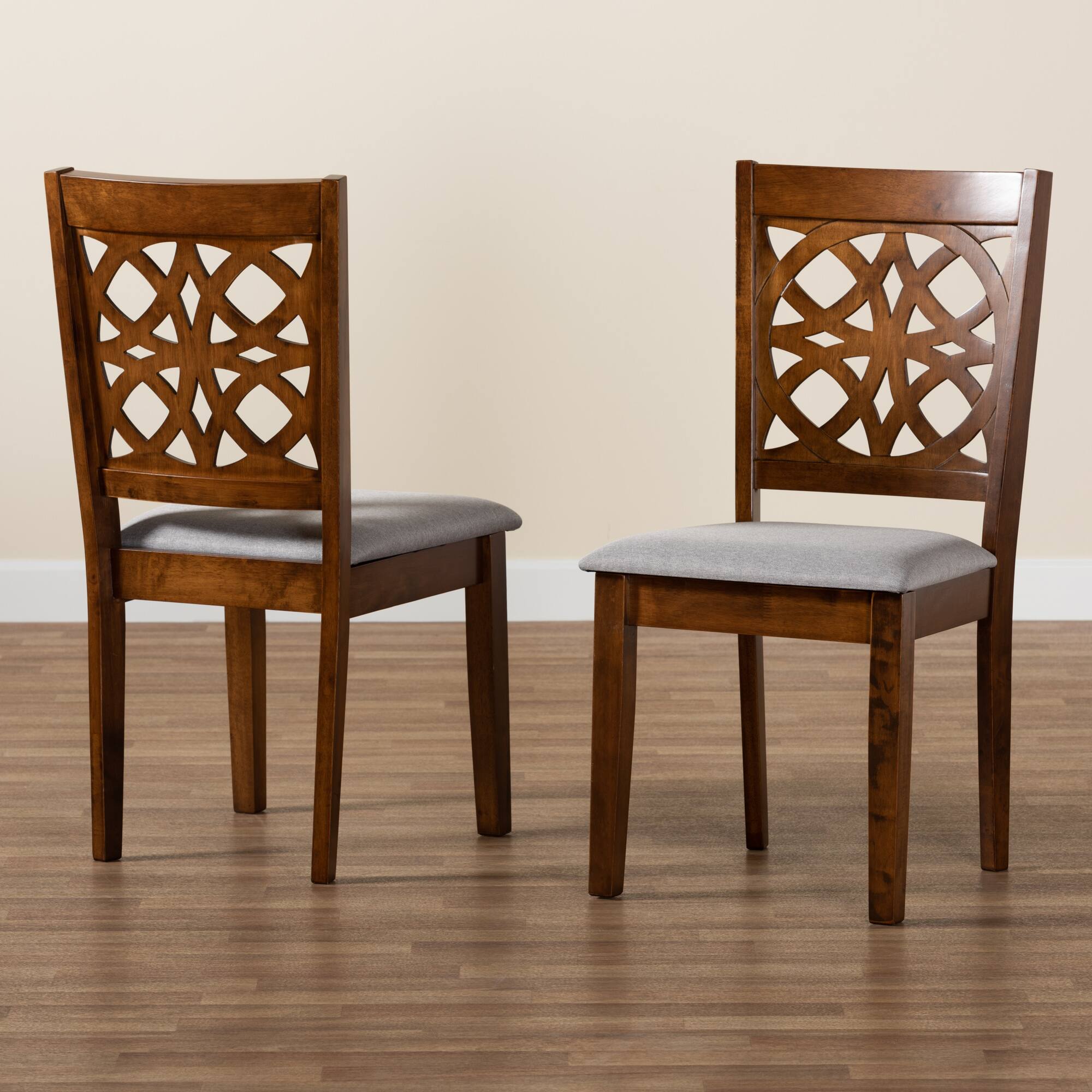 Alt View 4. Baxton Studio - Abigail Modern Fabric and Finished Wood 2-Piece Dining Chair Set - Grey/Walnut Brown.
