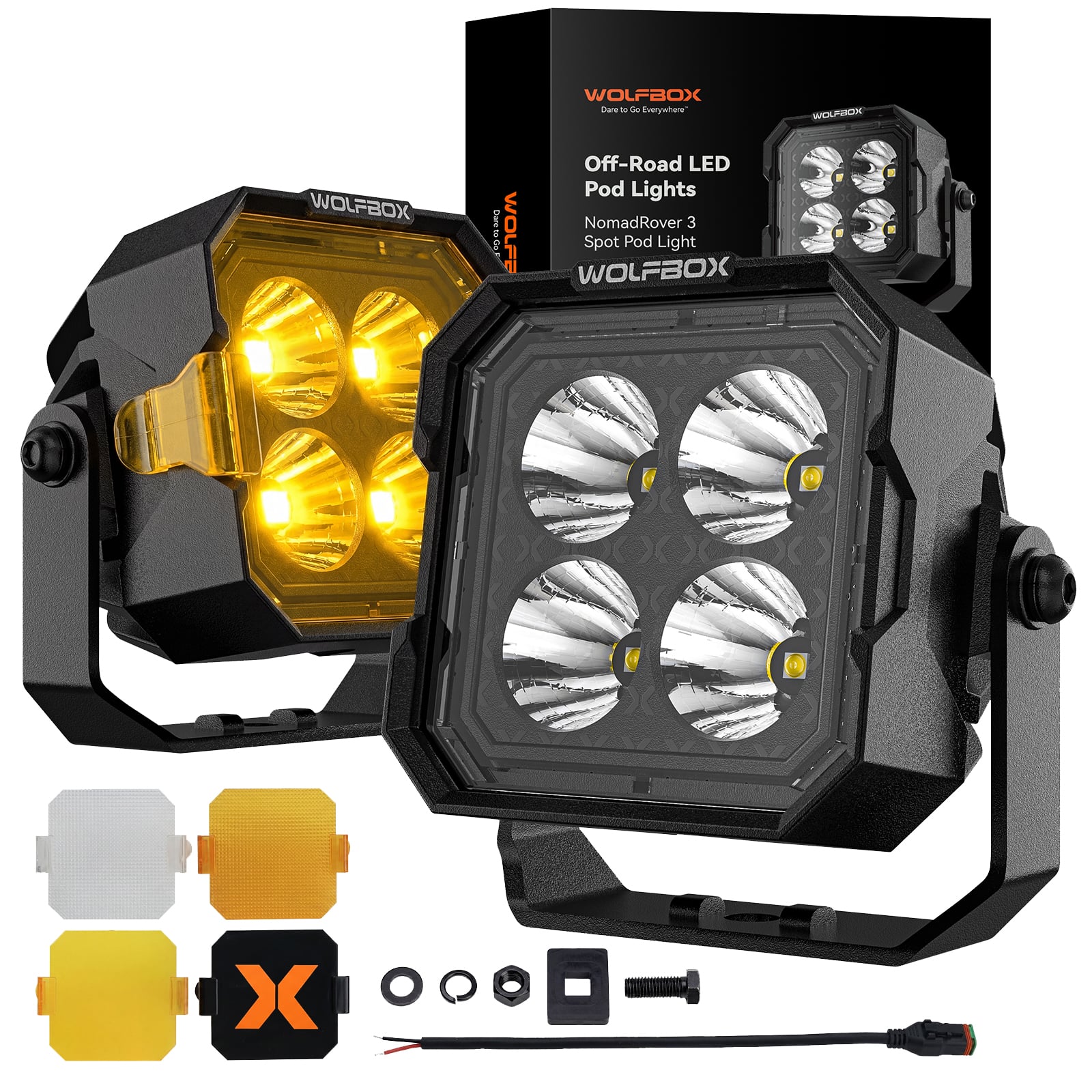 WOLFBOX - 3-Inch LED Pods - Ture 42W 4890 Lumens Off Road Ditch Lights, IP69K Off Road Ditch Lights with 4 Tactical Cover - Black price history on PriceWatchPro